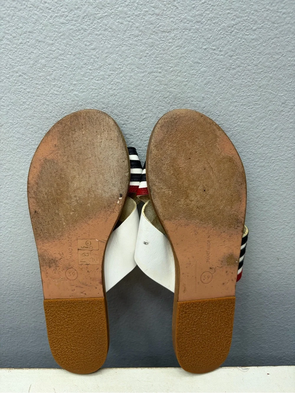 Ancient Greek Thais Red, White, And Blue Cross Cross Slide Sandals Size 39